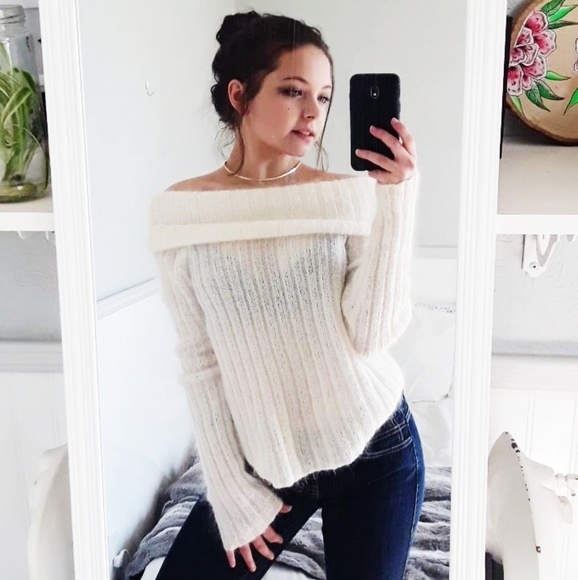 The Limited Sweaters - NWOT Cream Mohair Off The Shoulder Sweater Medium